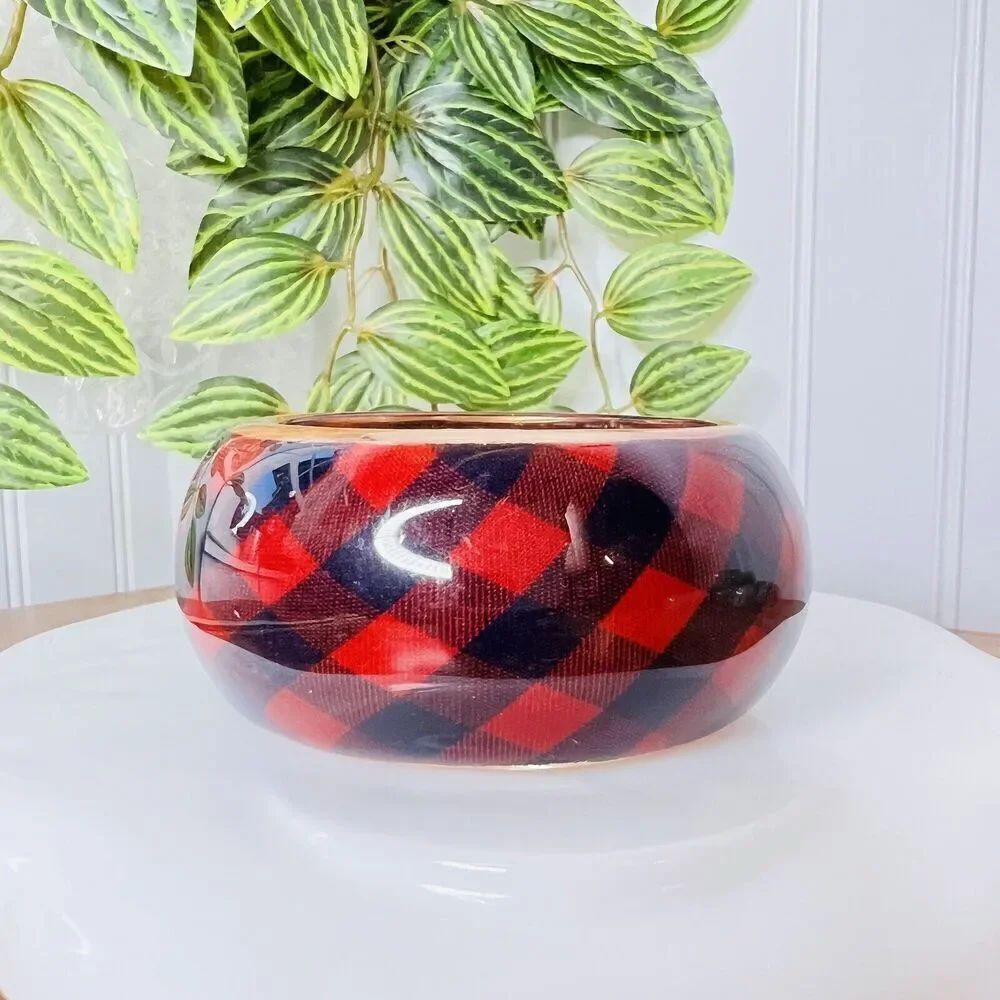 Vintage Wide Plaid Lucite Bangle Bracelet Romantic Red Black Retro 80’s 90’s Y2K - Picture 2 of 8